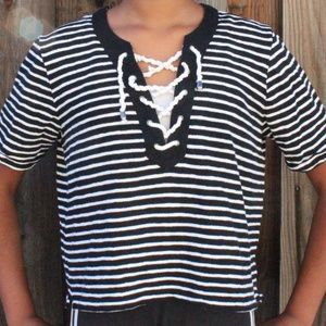 Black/White Forever 21 Lace Up Shirt CHEAP